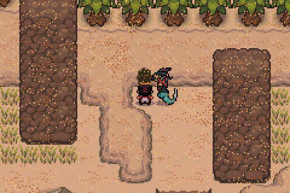 Player standing at the Vajra Desert West Hidden Grotto entrance in Pokémon SoulGold